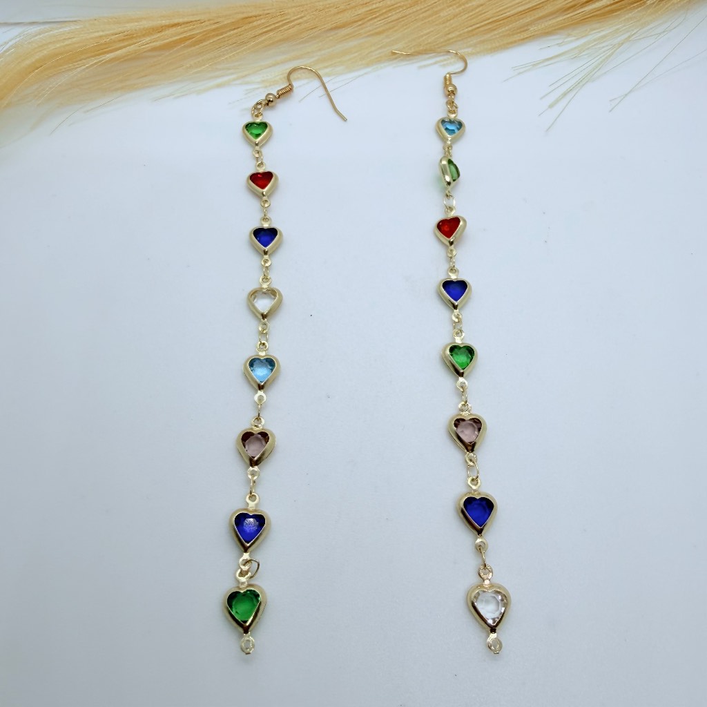 Multicolour Heart Chain Earrings