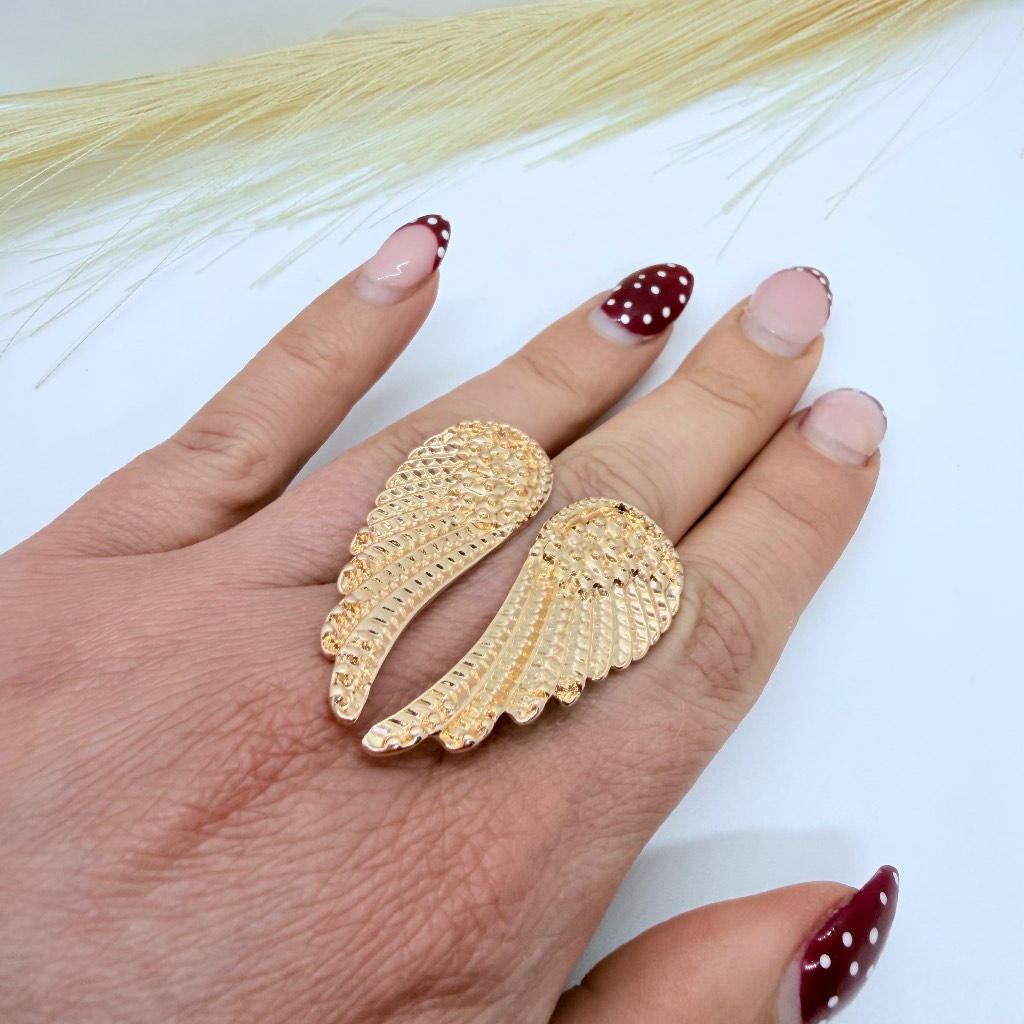 Adjustable Gold Angel Wings Ring