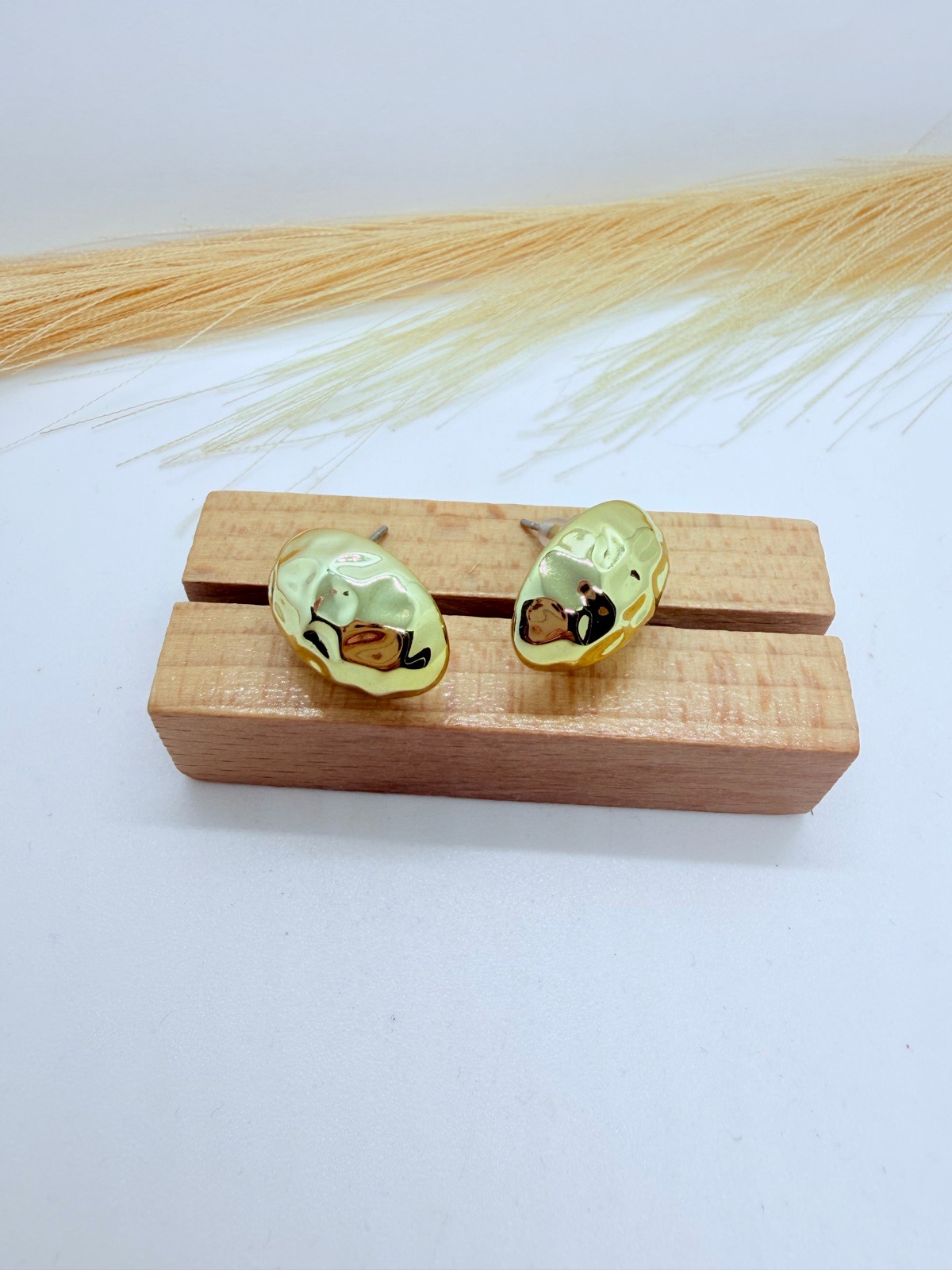 Gold Tone Chunky Organic Pebble Stud Earrings – Modern Minimalist