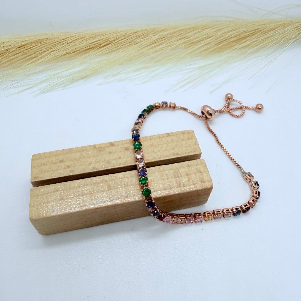 Rainbow Crystal Bracelet Rose Gold Adjustable Tennis Bracelet