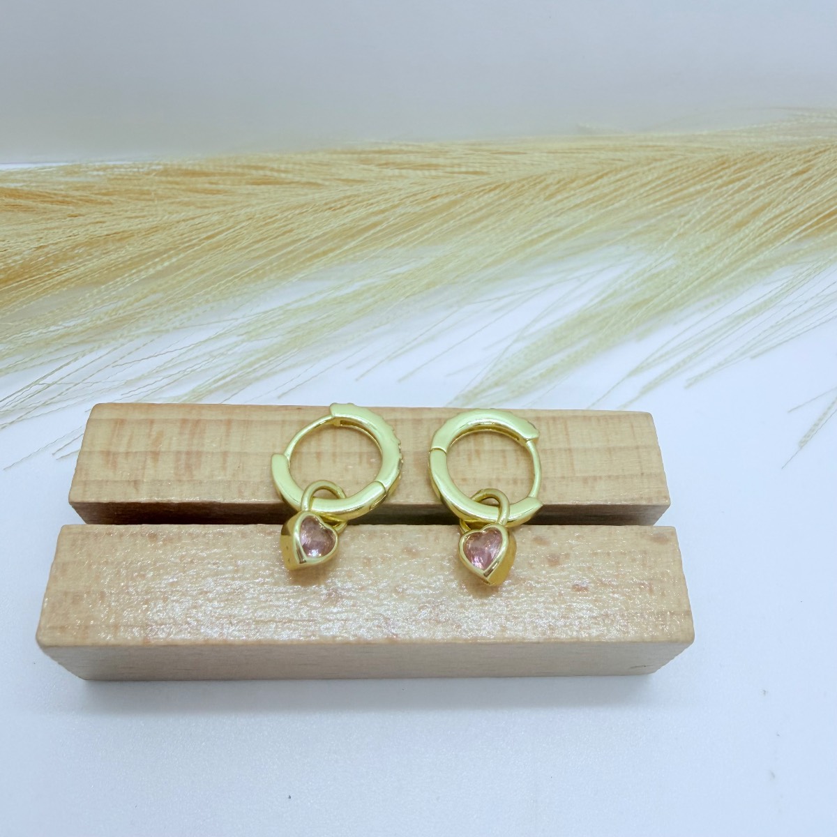 Pink Heart Charm Huggie Earrings Gold Tone Hoop Dangle Earrings