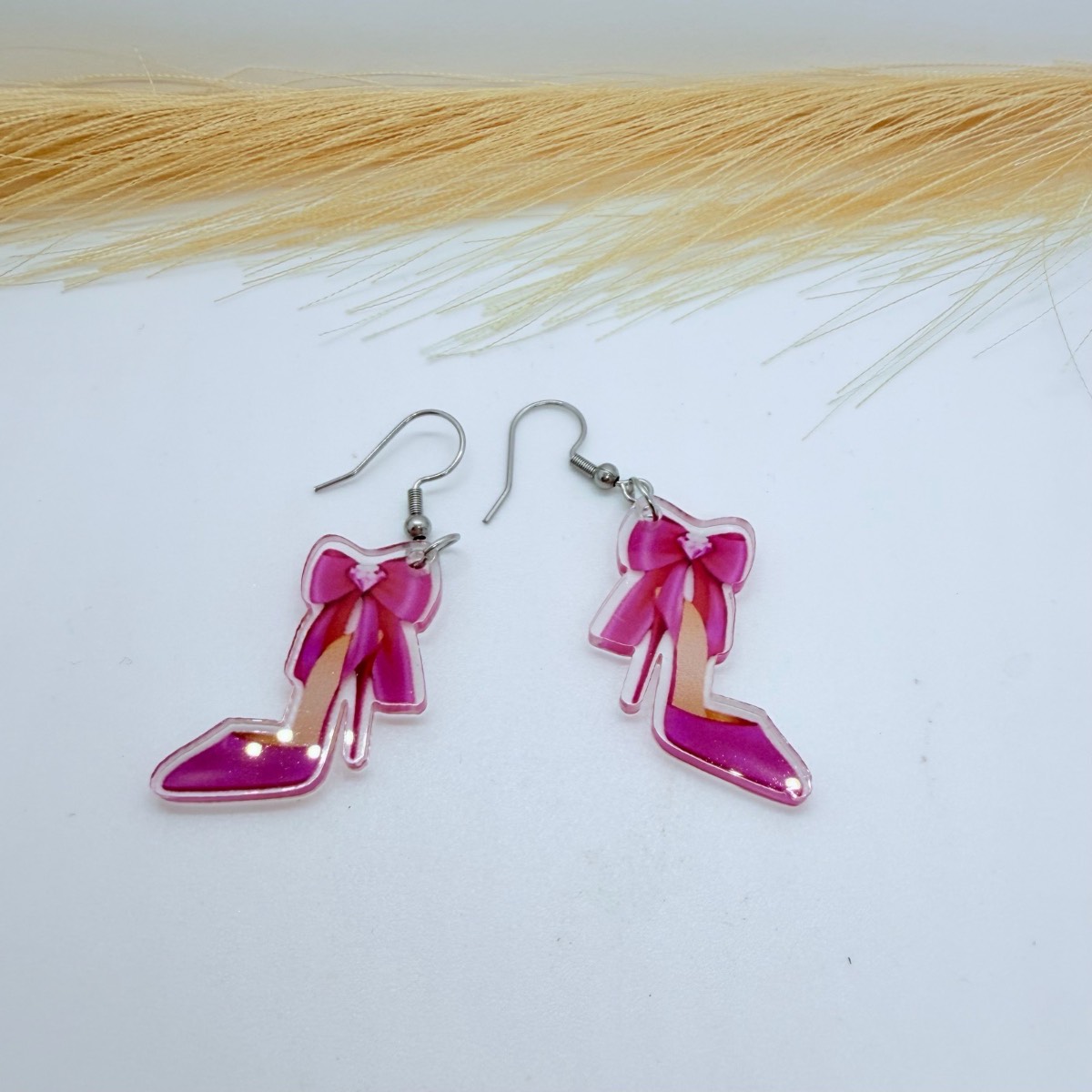 Pink High Heel Shoe Dangle Earrings Acrylic Fashion Statement