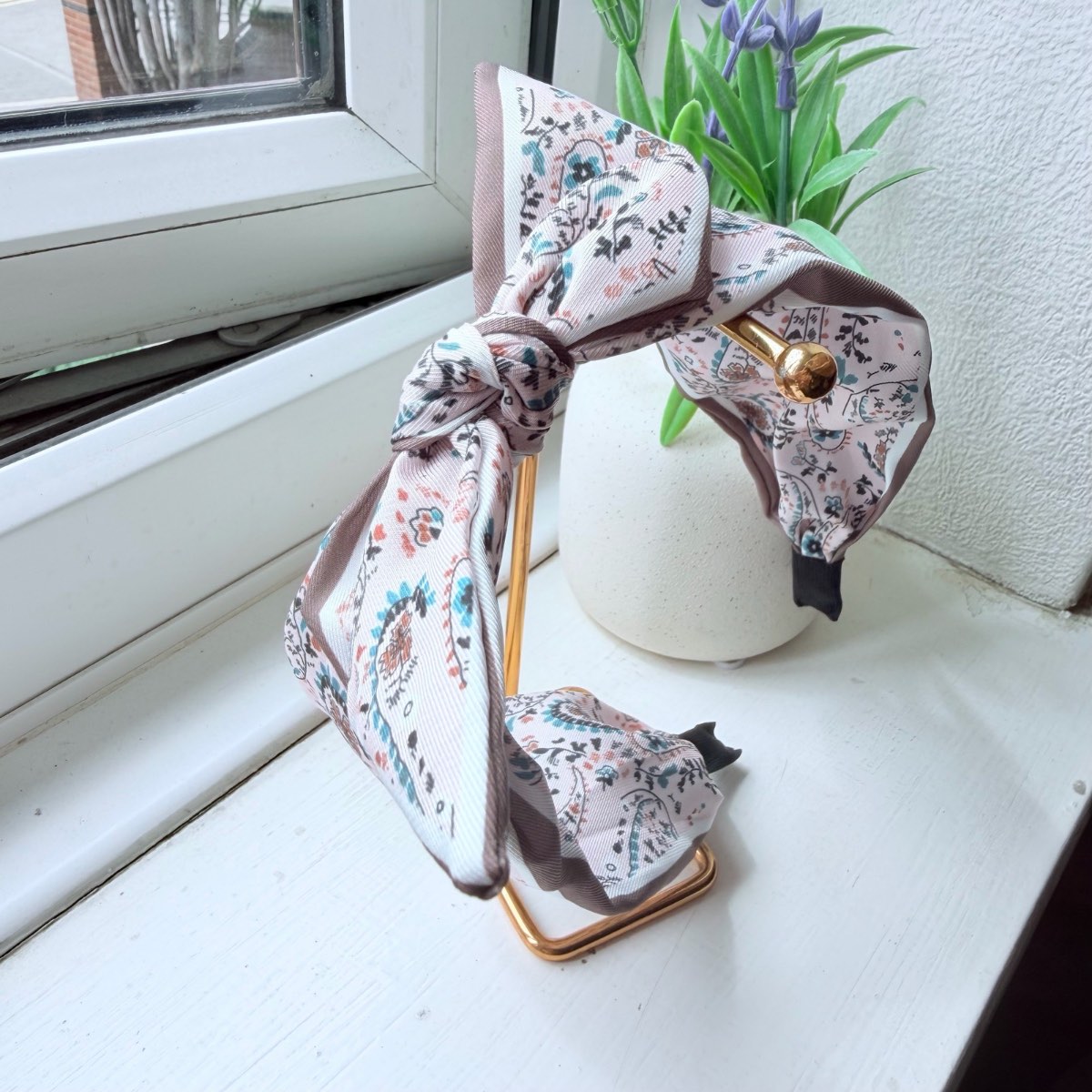 Pink Floral Bow Knot Headband Soft Fabric Hair Accessory