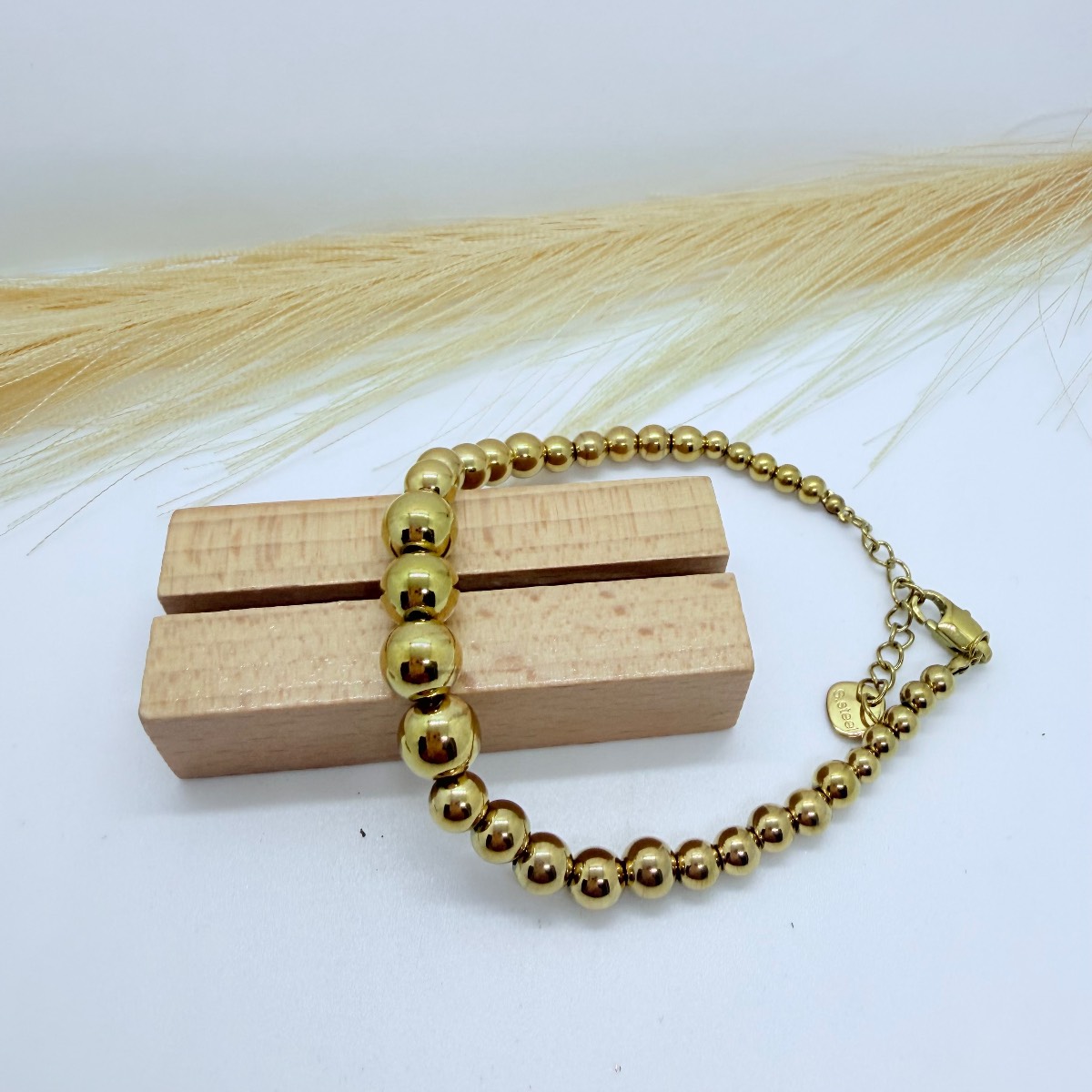 Gold Adjustable Beaded Bracelet | Stainless Steel Gold Ball Chain | Elegant Minimalist Jewellery