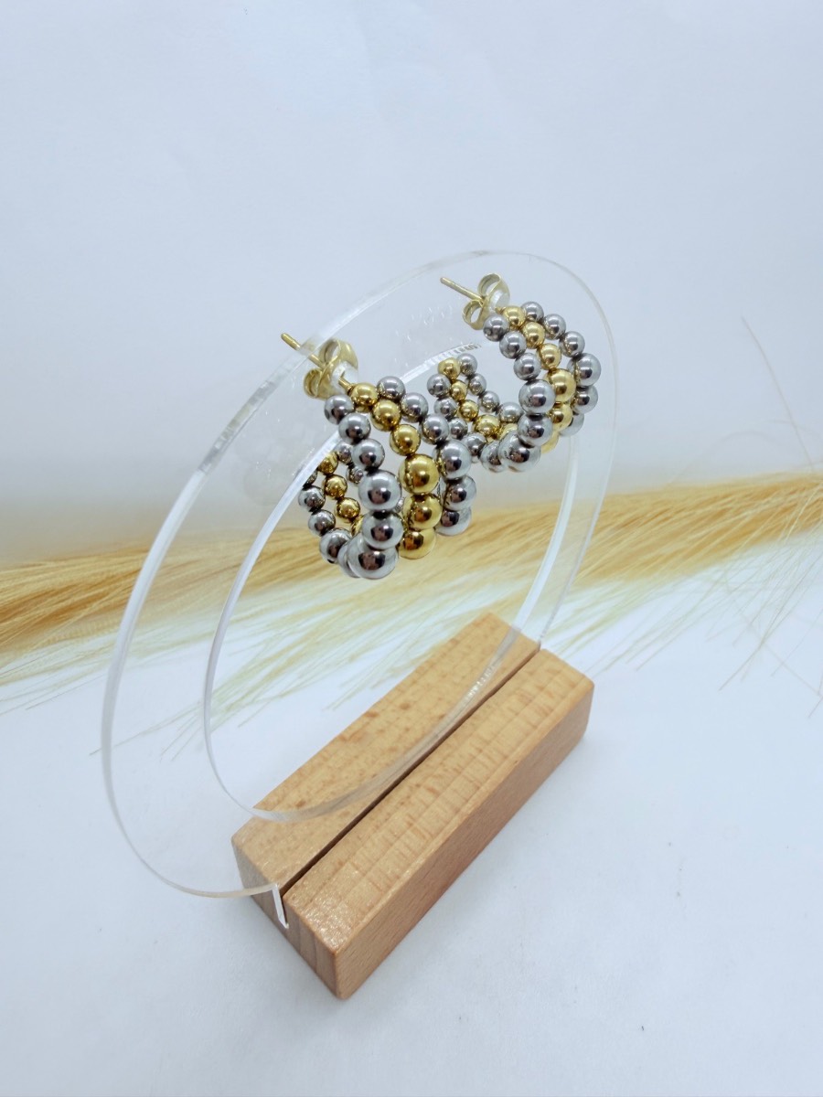 Two Tone Gold Silver Beaded Hoop Earrings Stainless Steel Fashion Jewellery