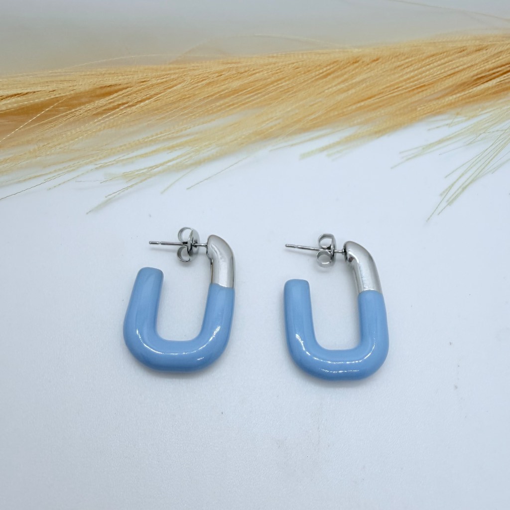 Light Blue Geometric Hoop Earrings