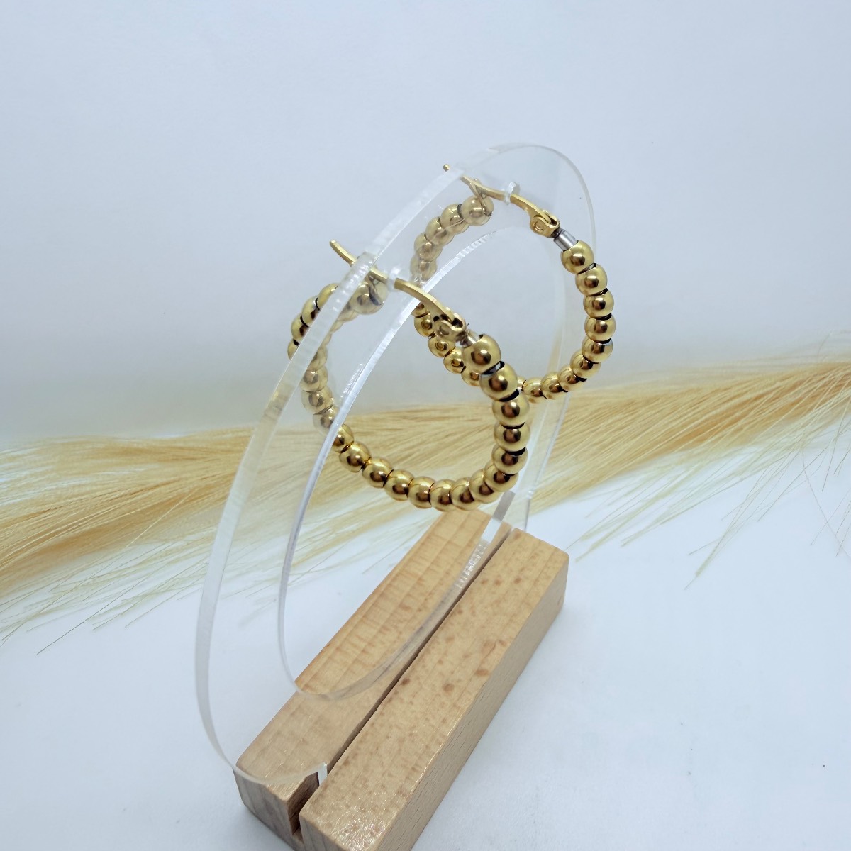 Gold Beaded Hoop Earrings Statement Ball Design Large Round Hoops