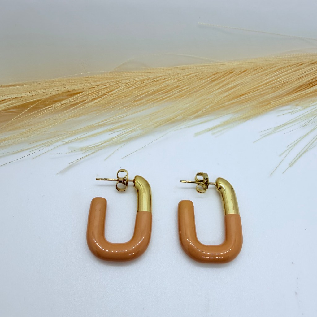 Peach Geometric Hoop Earrings