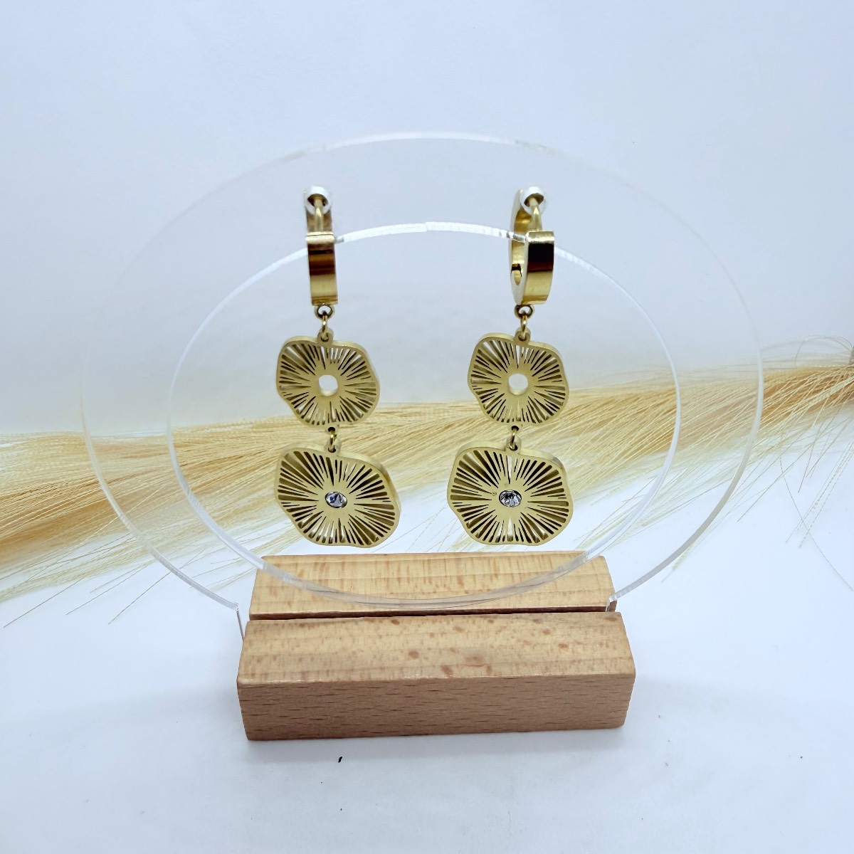 Gold Geometric Statement Earrings | Crystal Detail Dangle Earrings | Modern Jewellery
