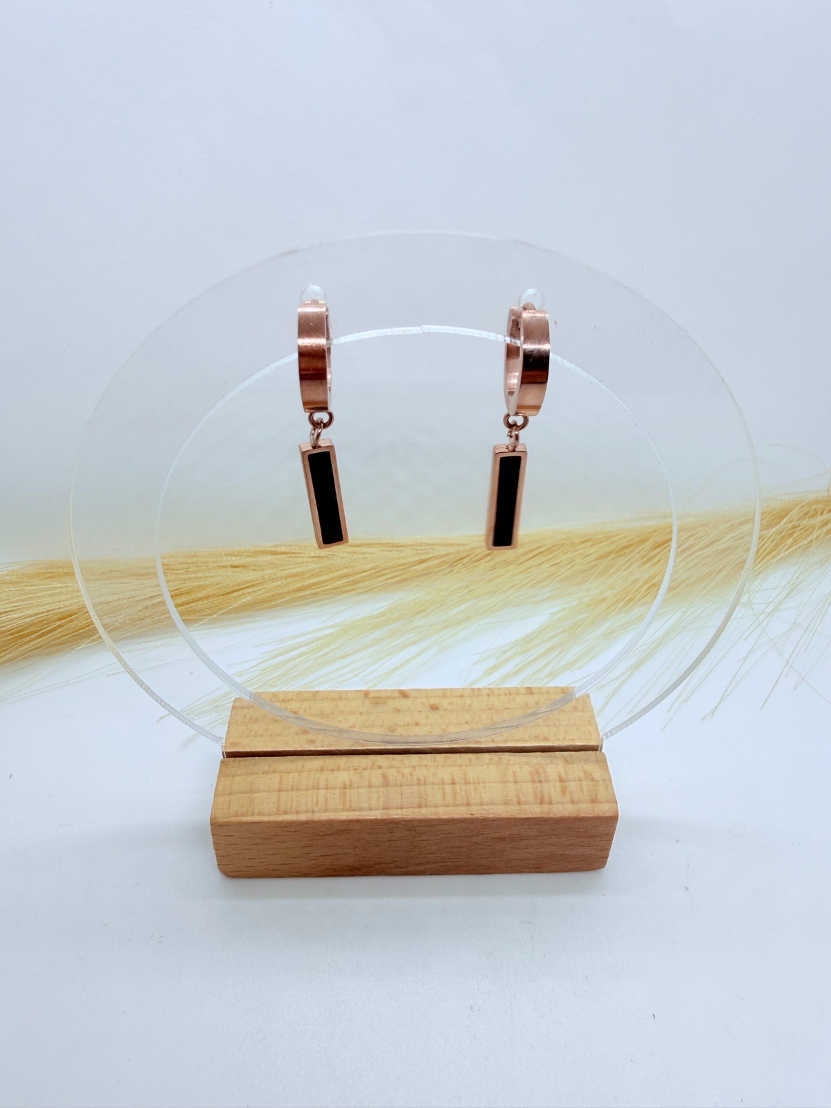 Rose Gold Black Bar Drop Earrings Minimalist Geometric Hoop Dangle Statement Jewellery