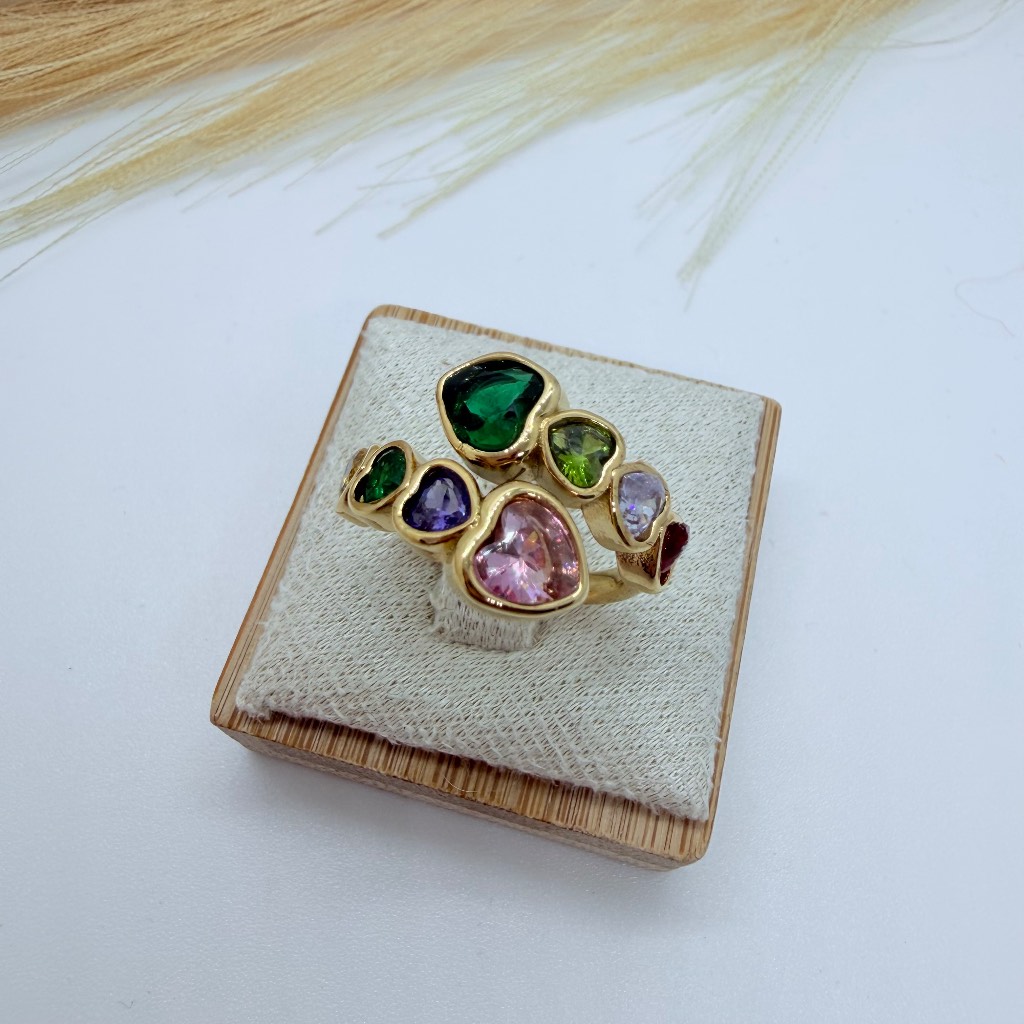 Multicolour Gemstone Ring – Gold table Heart Crystal Ring
