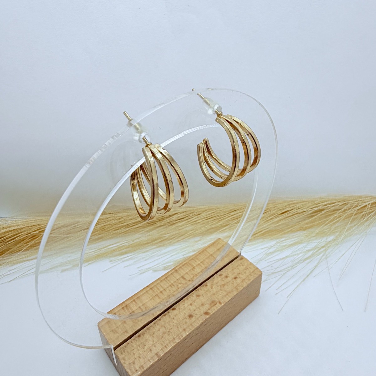 Modern Gold Triple Layer Hoop Earrings Minimalist Lightweight Fashion Jewellery