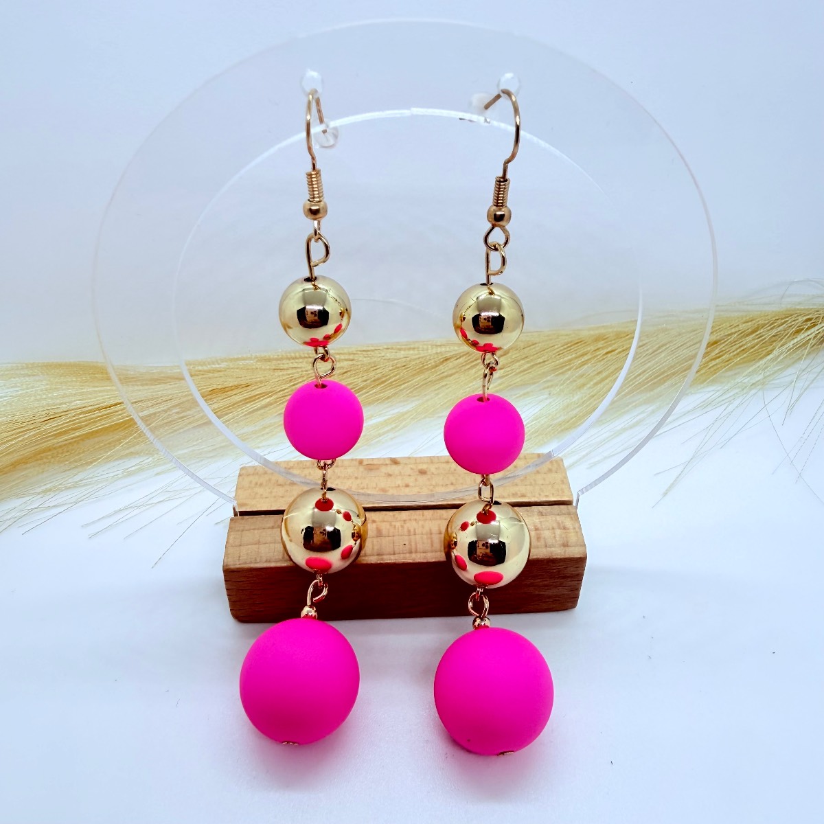 Pink Gold Statement Earrings | Neon Pink Ball Drop Earrings | Bold Fashion Jewellery