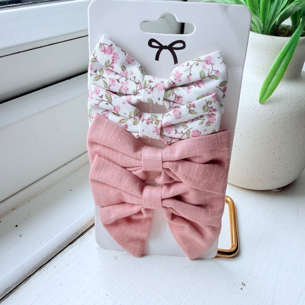 Pink Floral Hair Bow Clip Set Girls Baby Toddler Hair Accessories