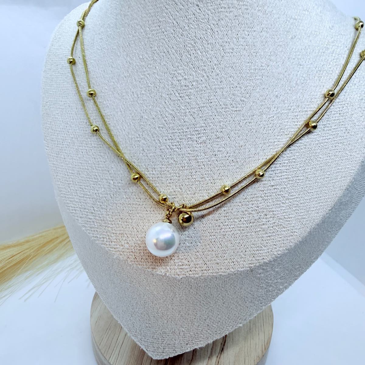 Gold Pearl Pendant Necklace | Layered Gold Tone Chain | Elegant Minimalist Jewellery