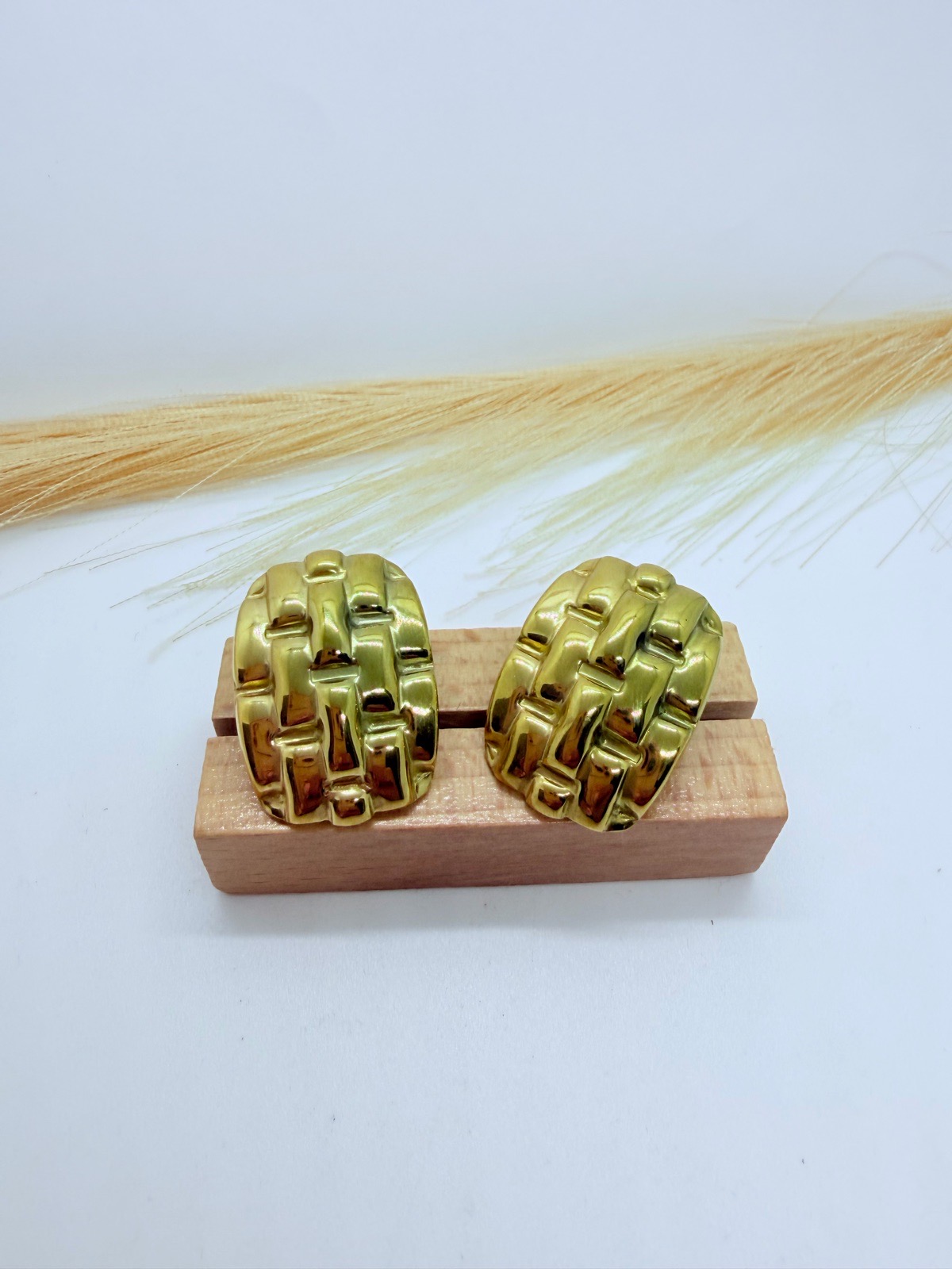 Chunky Gold Tone Textured Statement Stud Earrings – Bold Fashion Jewellery