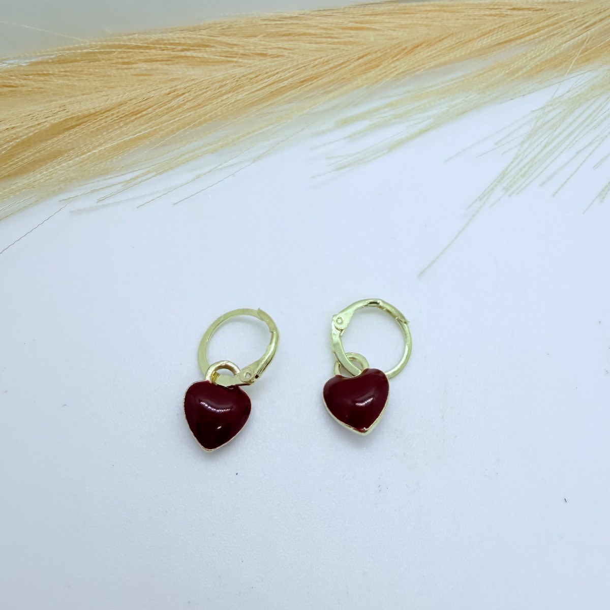 Gold Hoop Earrings with Red Heart Charms Cute Romantic Earrings Gift for Her