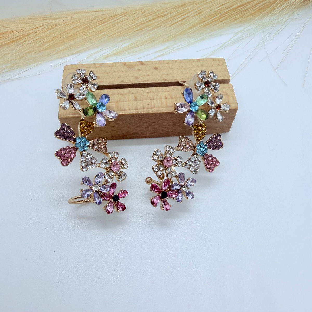 Luxury Multicolour Crystal Floral Statement Drop Earrings Wedding Party