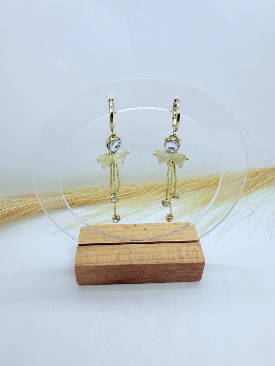 Gold Bow Crystal Tassel Hoop Earrings – Elegant Huggie Earrings with Rhinestone
