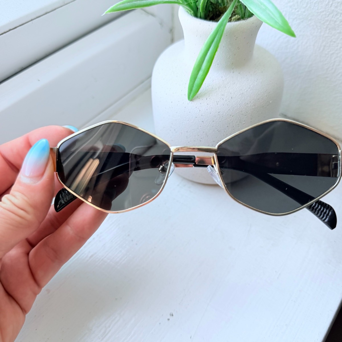 Retro Geometric Metal Sunglasses Grey Lens