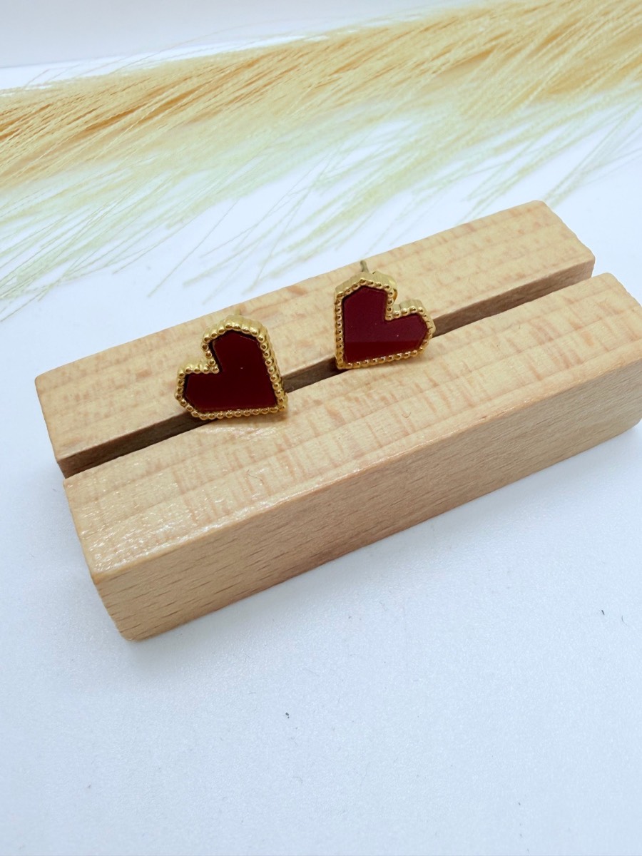 Gold Red Heart Stud Earrings Cute Enamel Love Earrings for Women