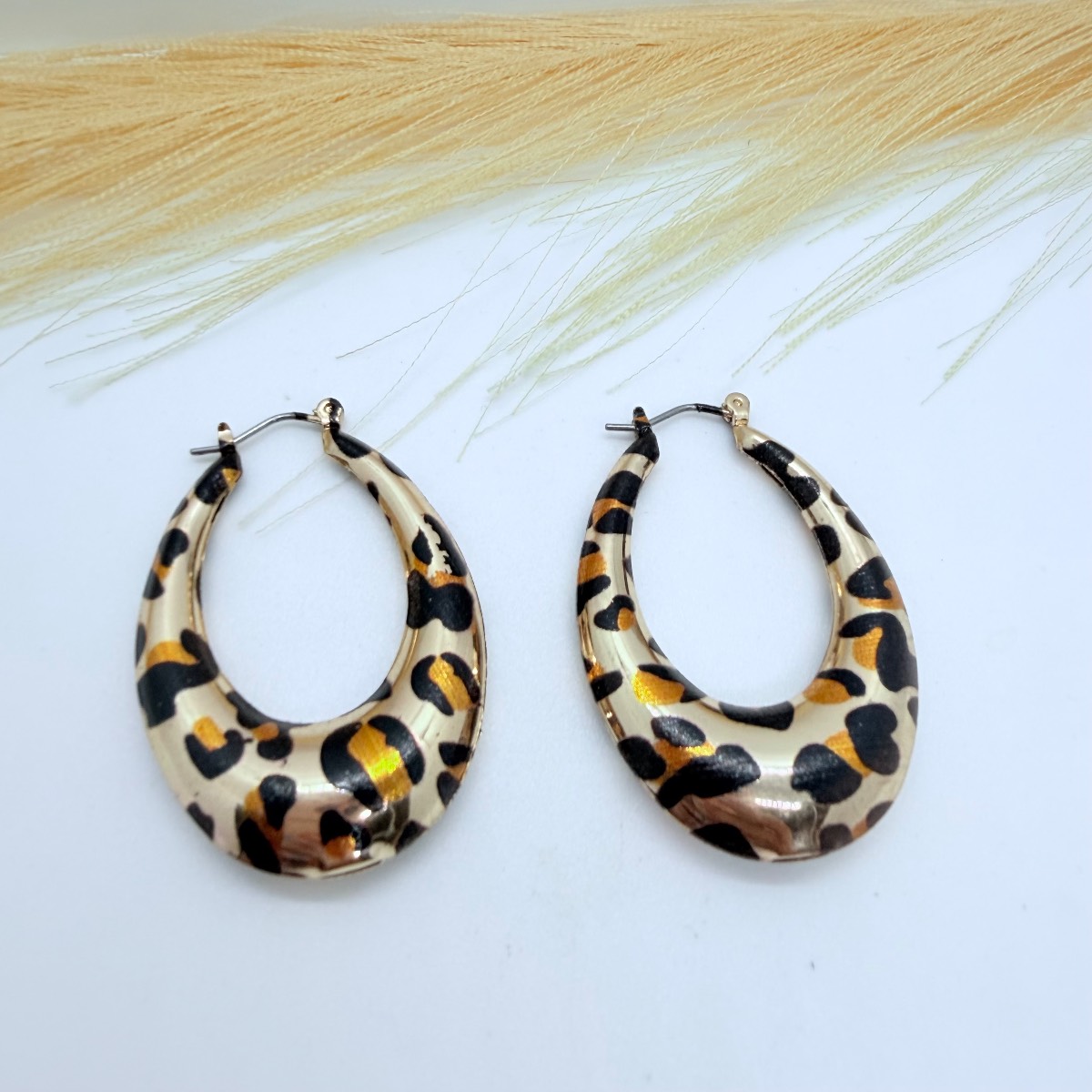 Leopard Print Statement Hoop Earrings | Gold Tone Animal Pattern Jewellery