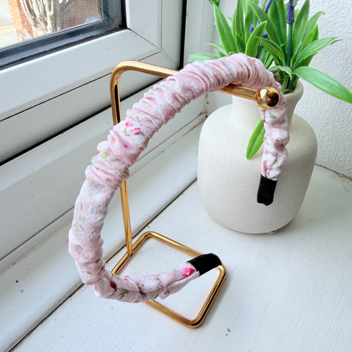 Pink Floral Ruched Headband for Girls Soft Fabric Hair Band Hair Accessory