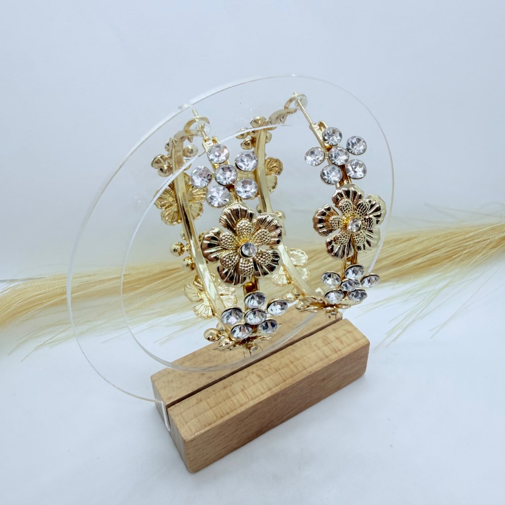 Gold Floral Crystal Earrings