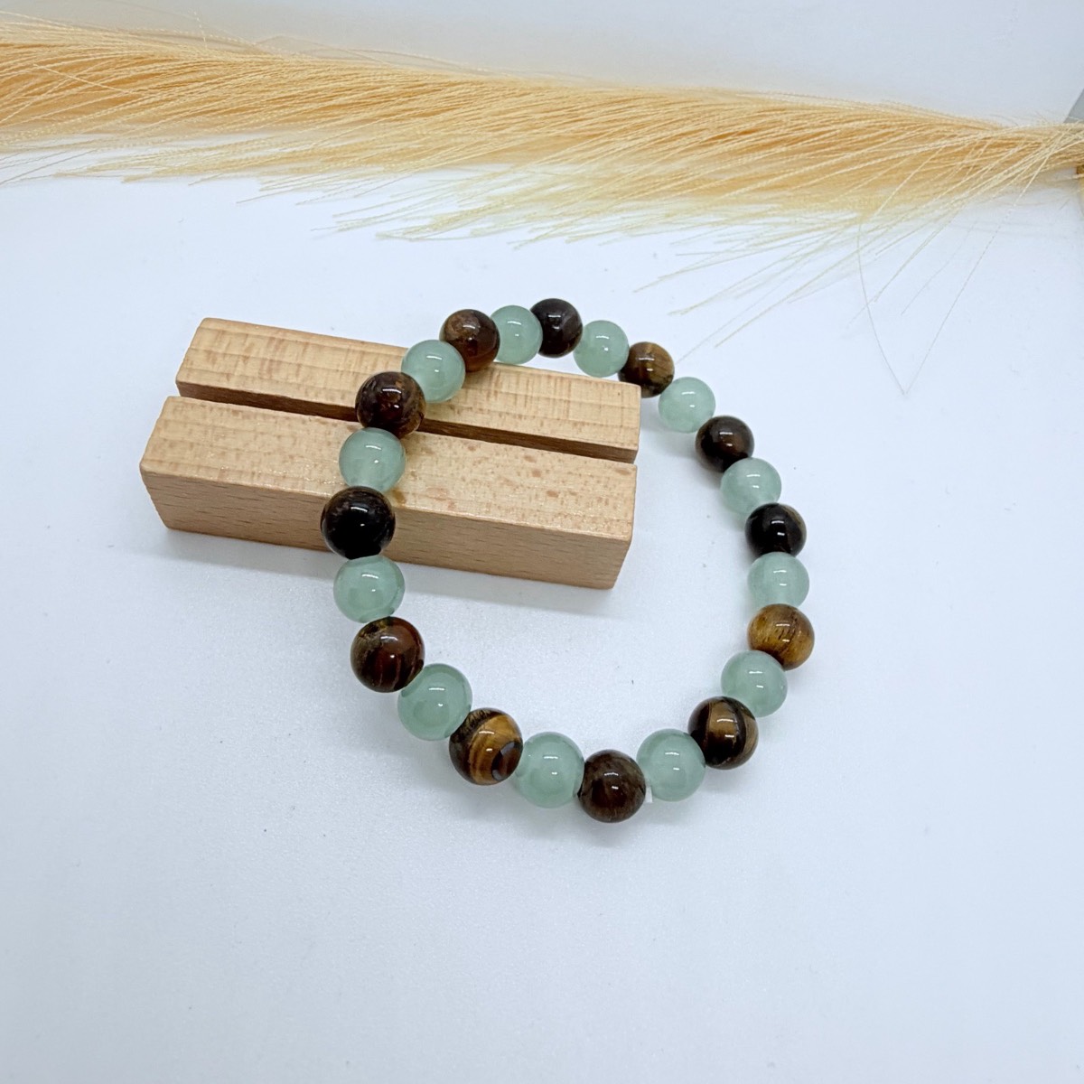 Green Aventurine Tiger Eye Gemstone Stretch Bracelet Natural Crystal Beads