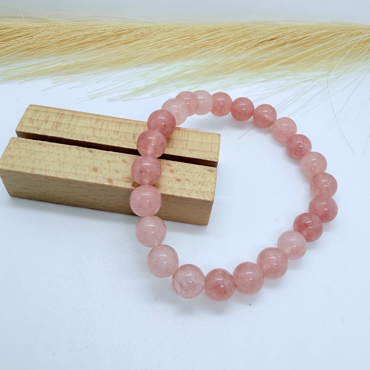 Natural Rose Quartz Beaded Stretch Bracelet Pink Crystal Elastic