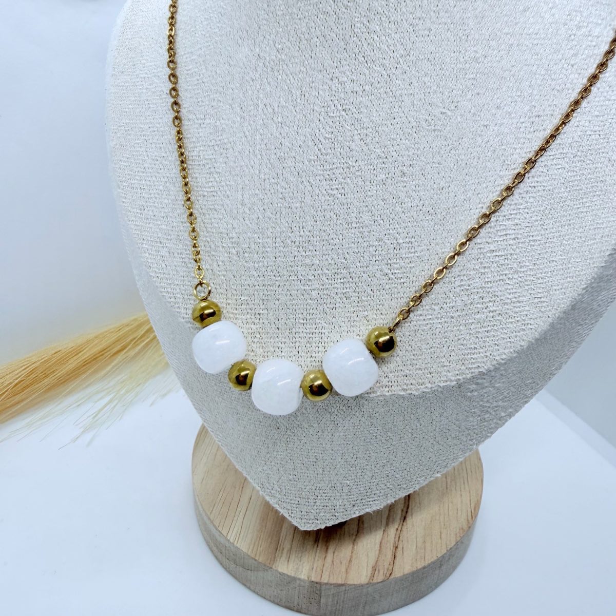 Elegant White Bead Gold Necklace 🤍✨ Minimalist Adjustable Chain