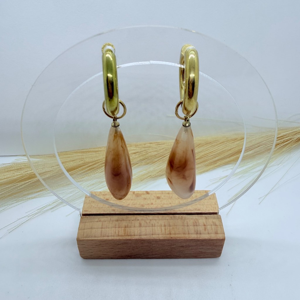 Gold Tone Marble Effect Drop Earrings