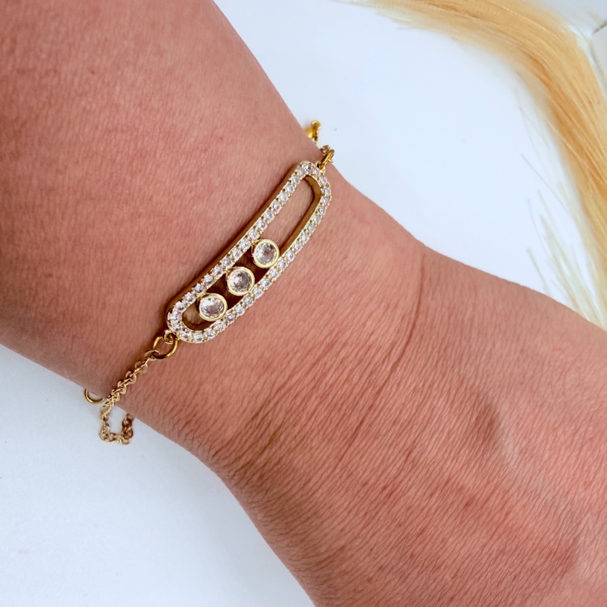 Gold Tone Crystal Tennis Bracelet Elegant CZ Oval Link Adjustable Women’s Jewellery