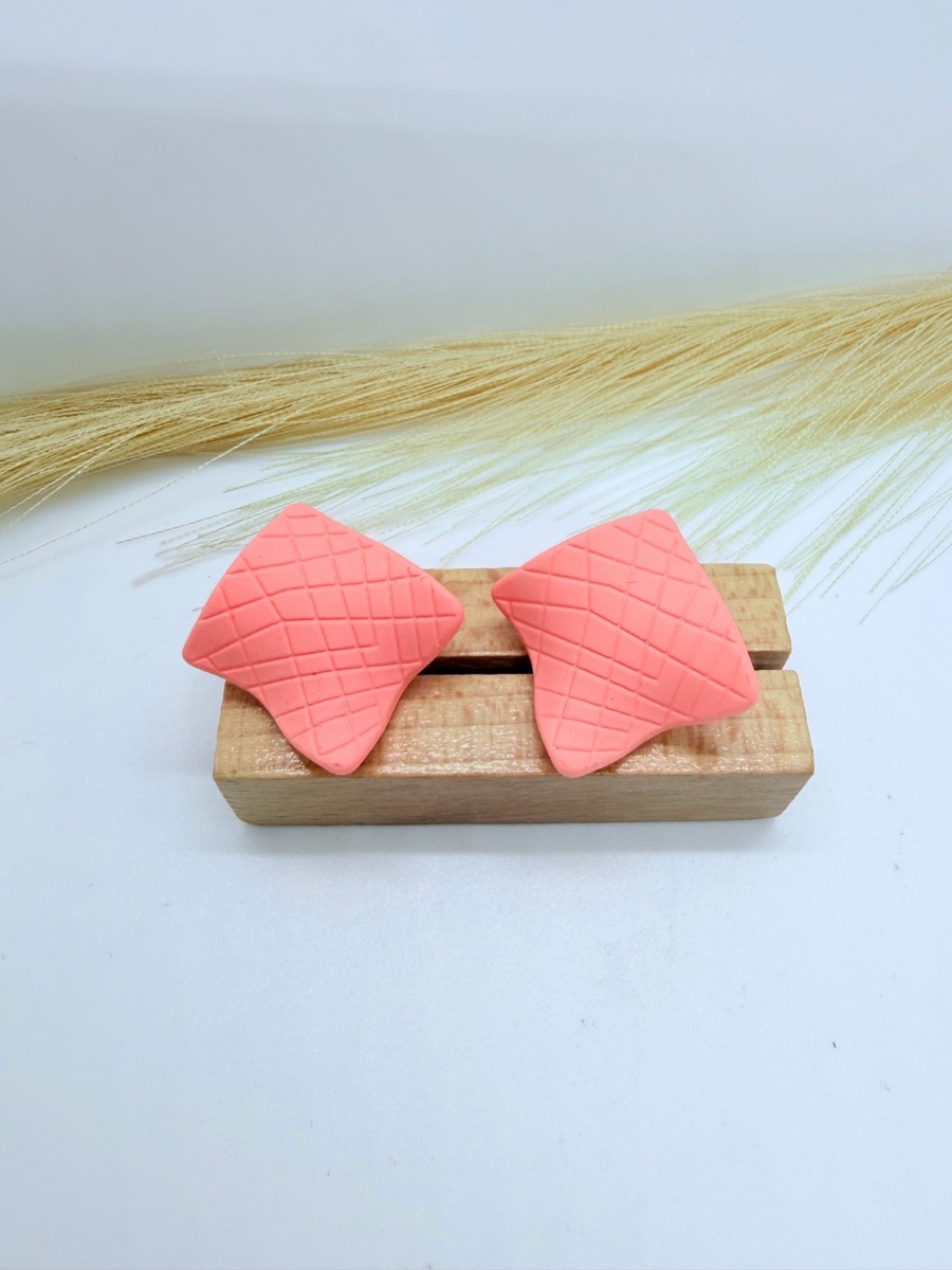 Coral Pink Geometric Statement Stud Earrings