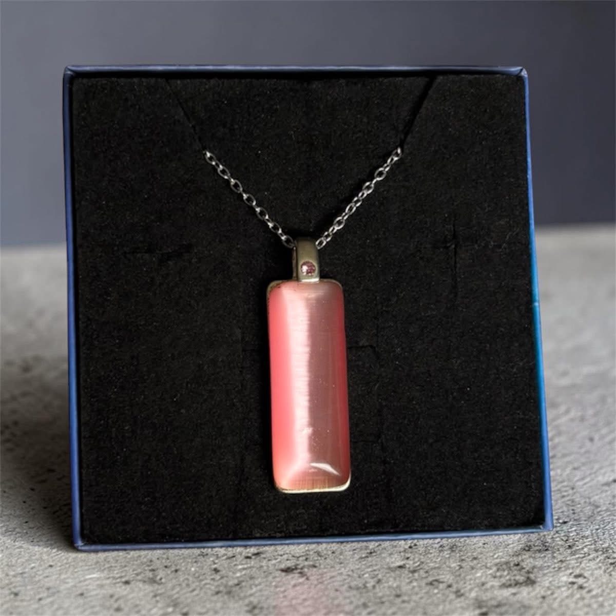 Handmade 925 sterling silver chain necklace pink opal pendant