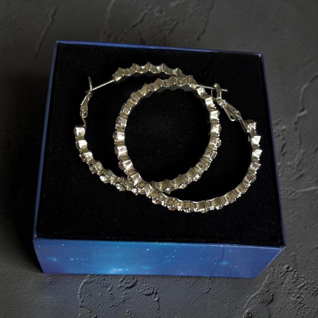 Beautiful handmade cubic zirconia silver tone hoop earrings