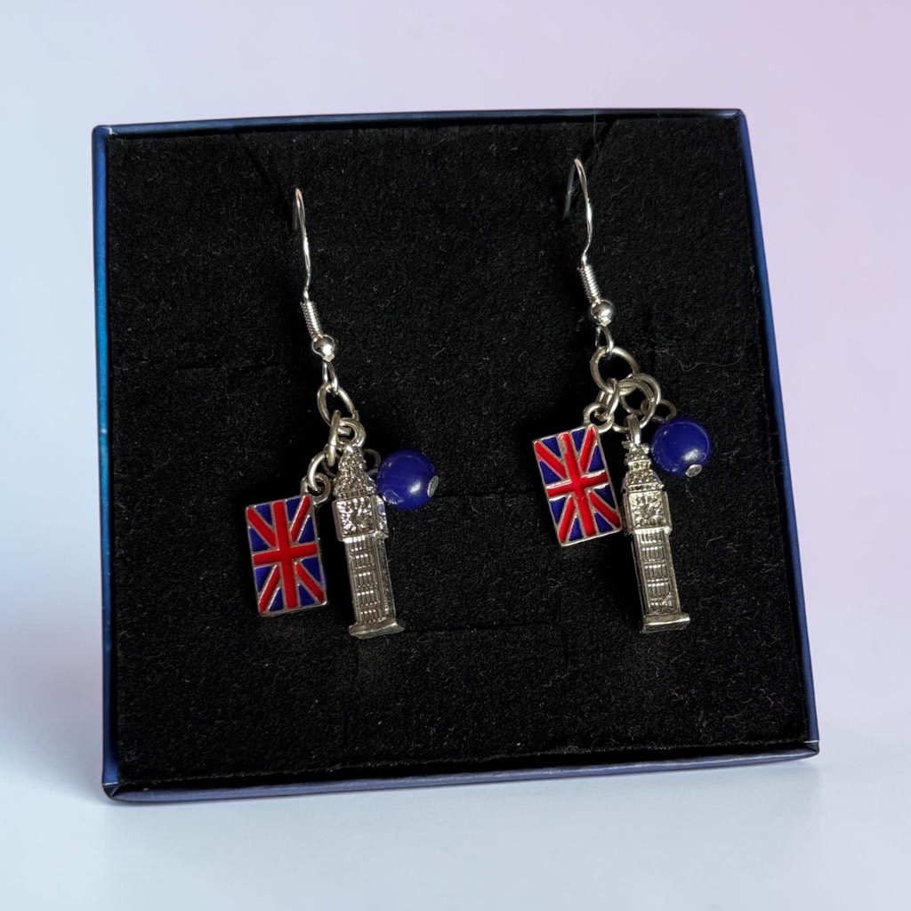 925 Sterling silver hook earrings London themed pendants