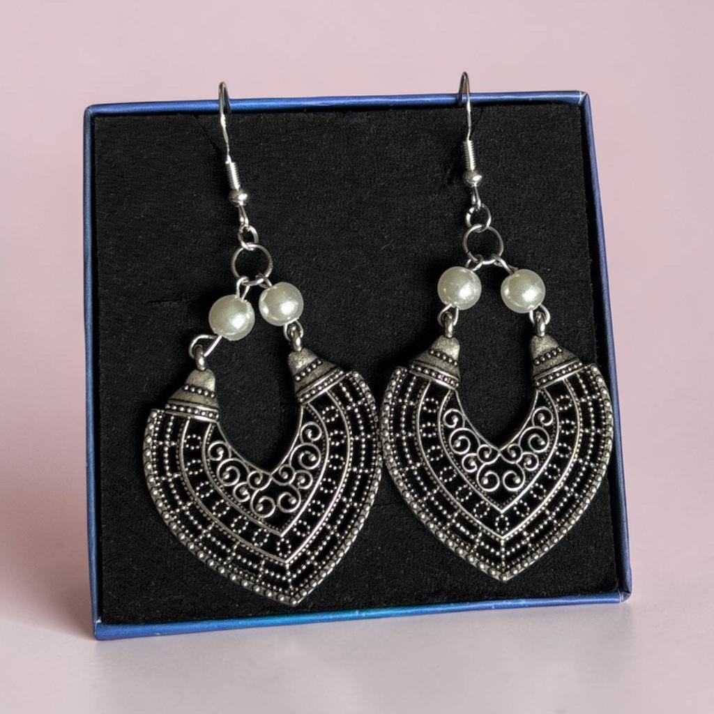 Handmade 925 sterling silver hook earrings bohemian dangle faux pearl bead pendants