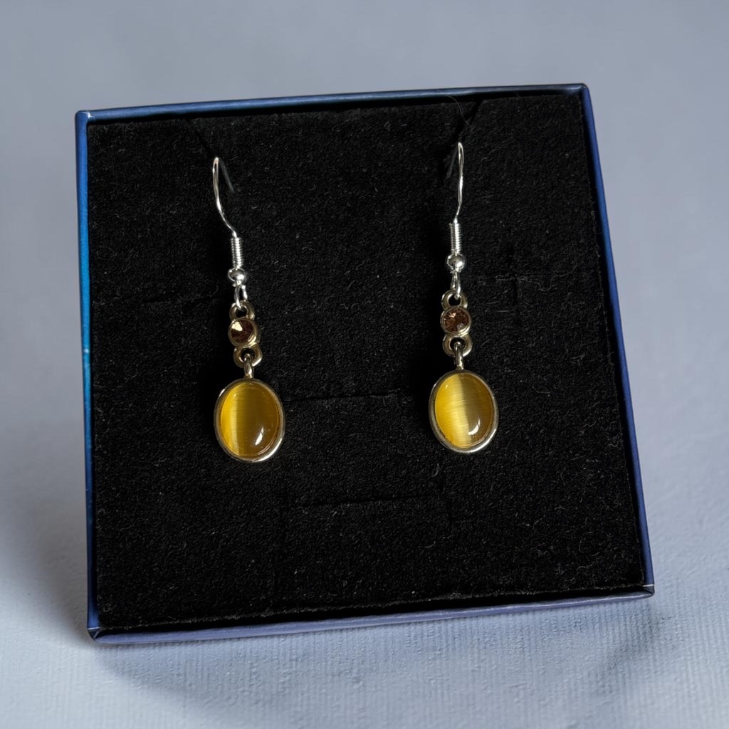 925 Sterling silver hook earrings honey agate oval pendants