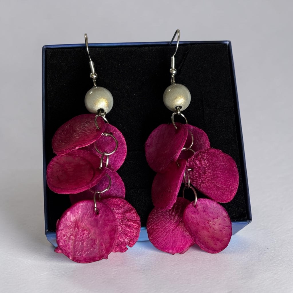 Handmade 925 sterling silver hook earrings hot pink pendants light reflective beads