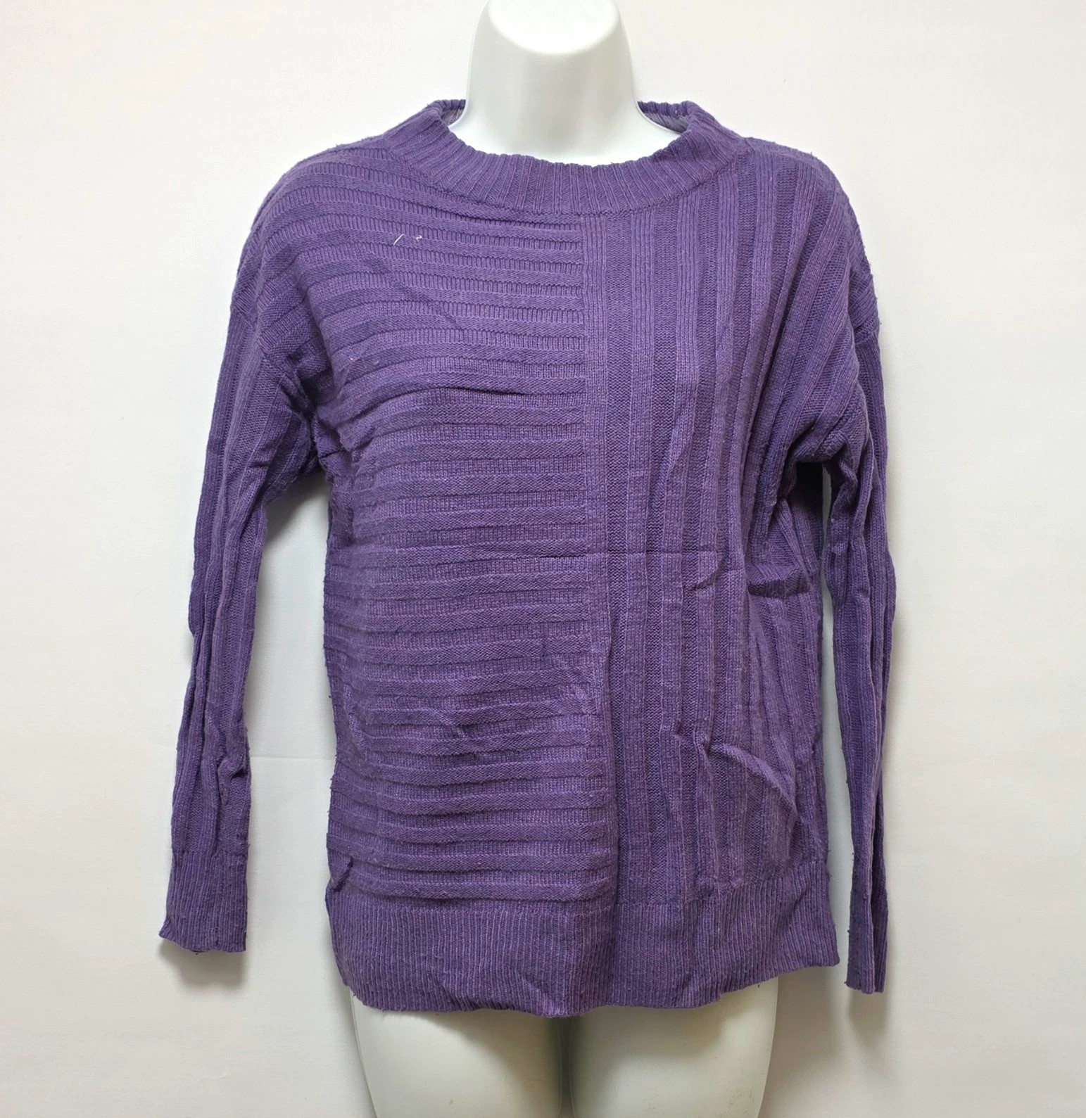 M&S Collection Purple Ribbed Knit Crew Neck Long Sleeve Jumper XS