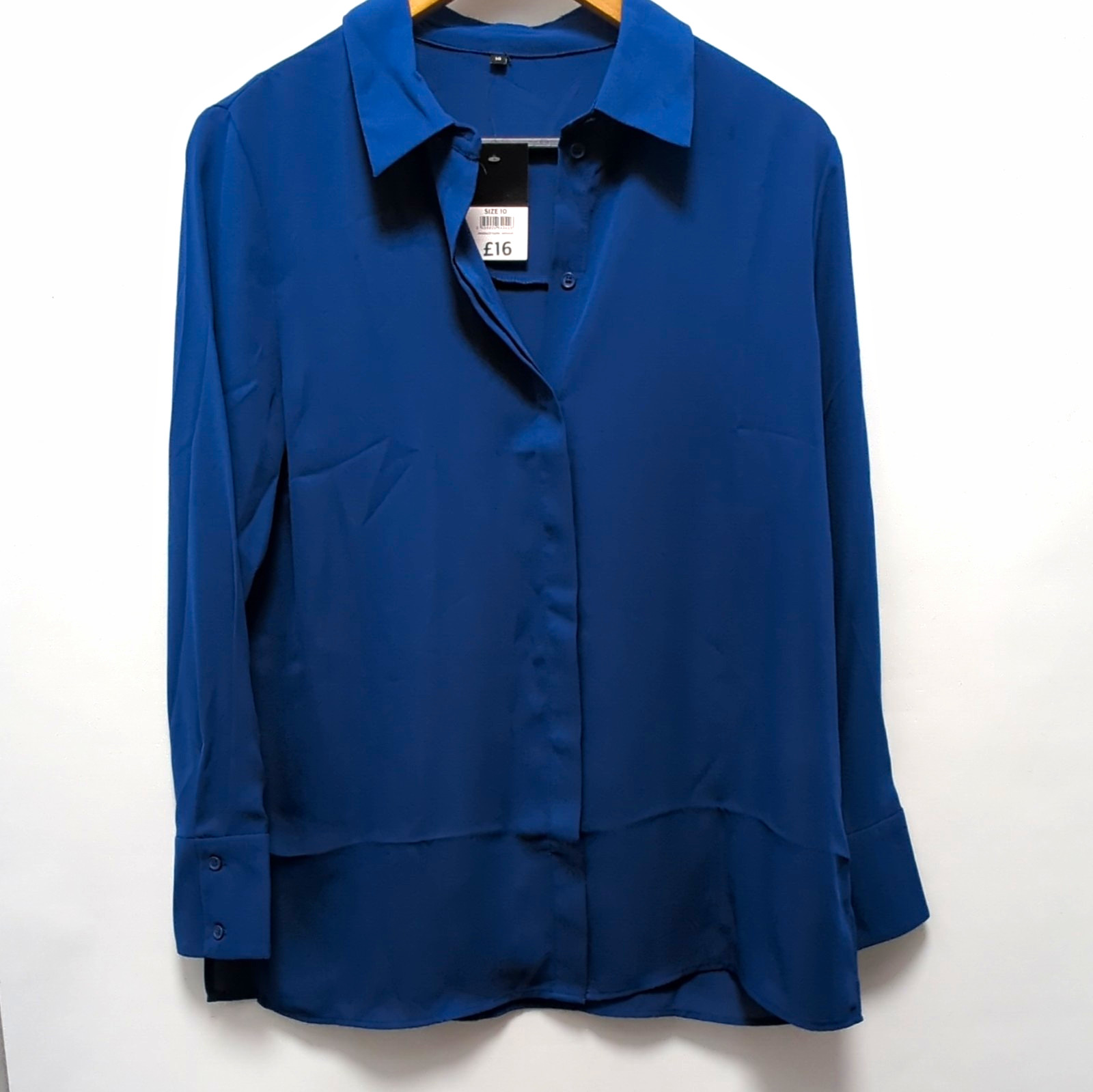 Women’s Blue Button-Up Collared Long Sleeve Blouse UK 10 NWT