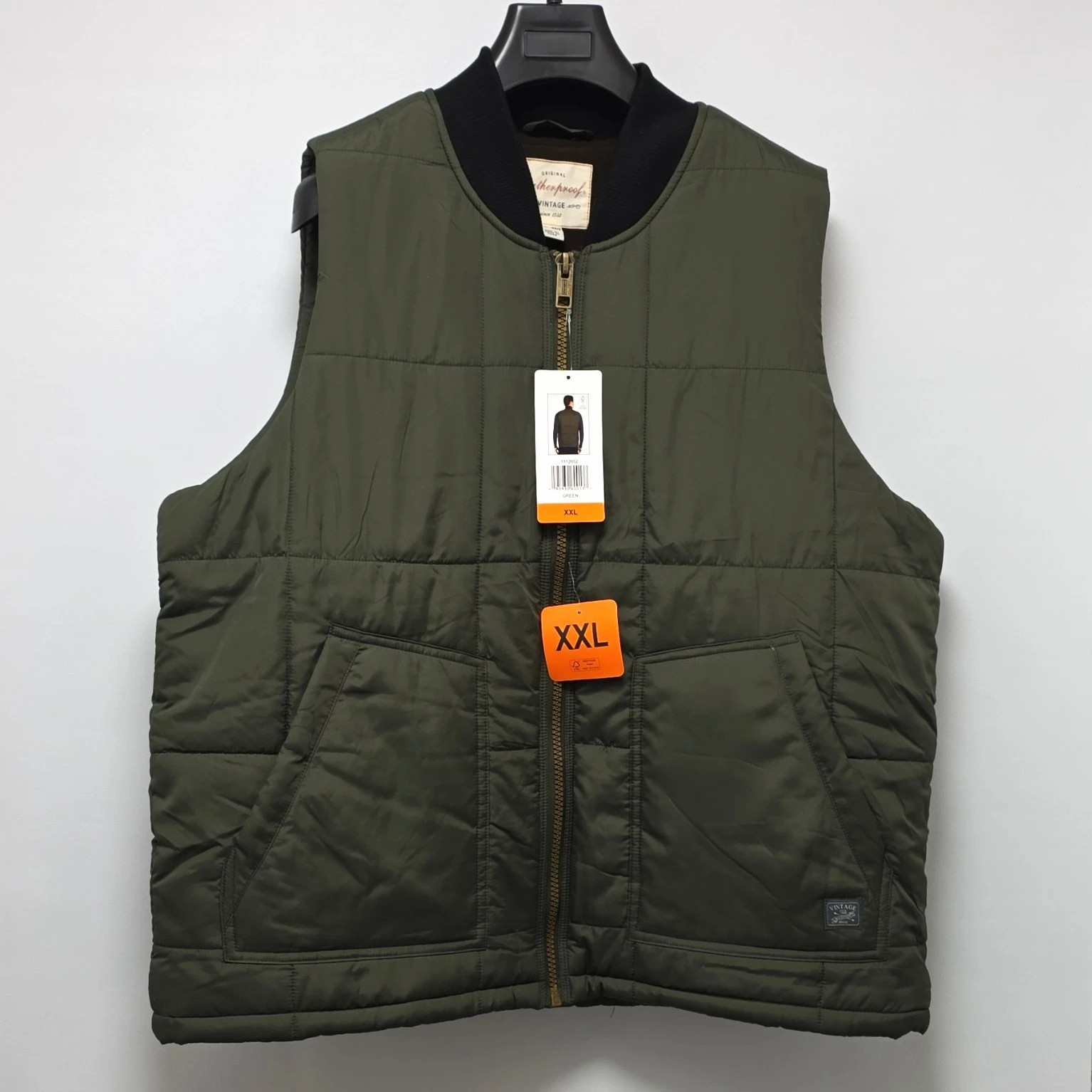 Weatherproof Vintage Mens Olive Khaki Green Quilted Gilet Waistcoat Full Zip XXL
