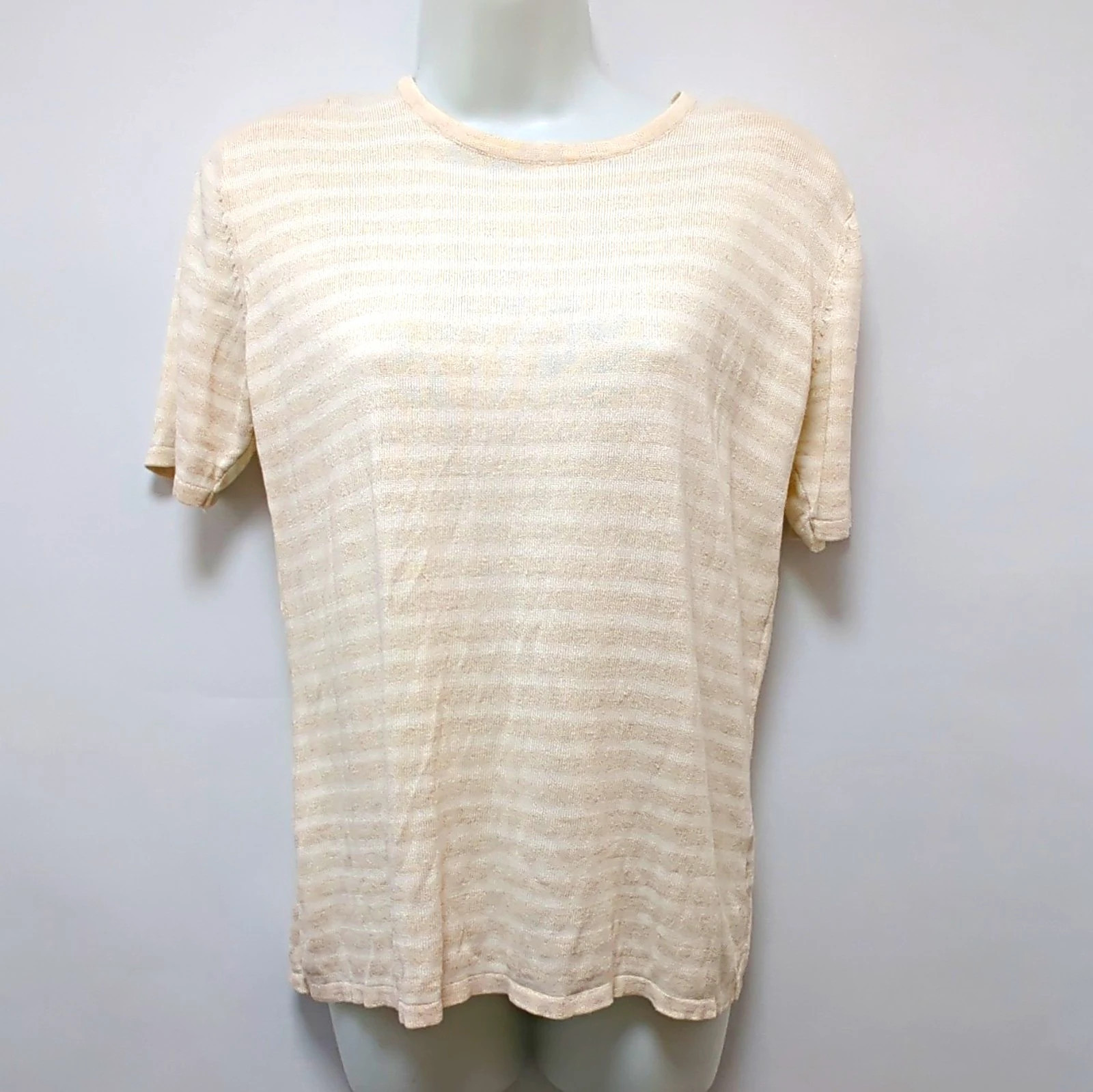 Vintage 90s JH Collectibles Cream Sheer Stripe Knit T-shirt Top Women’s M USA