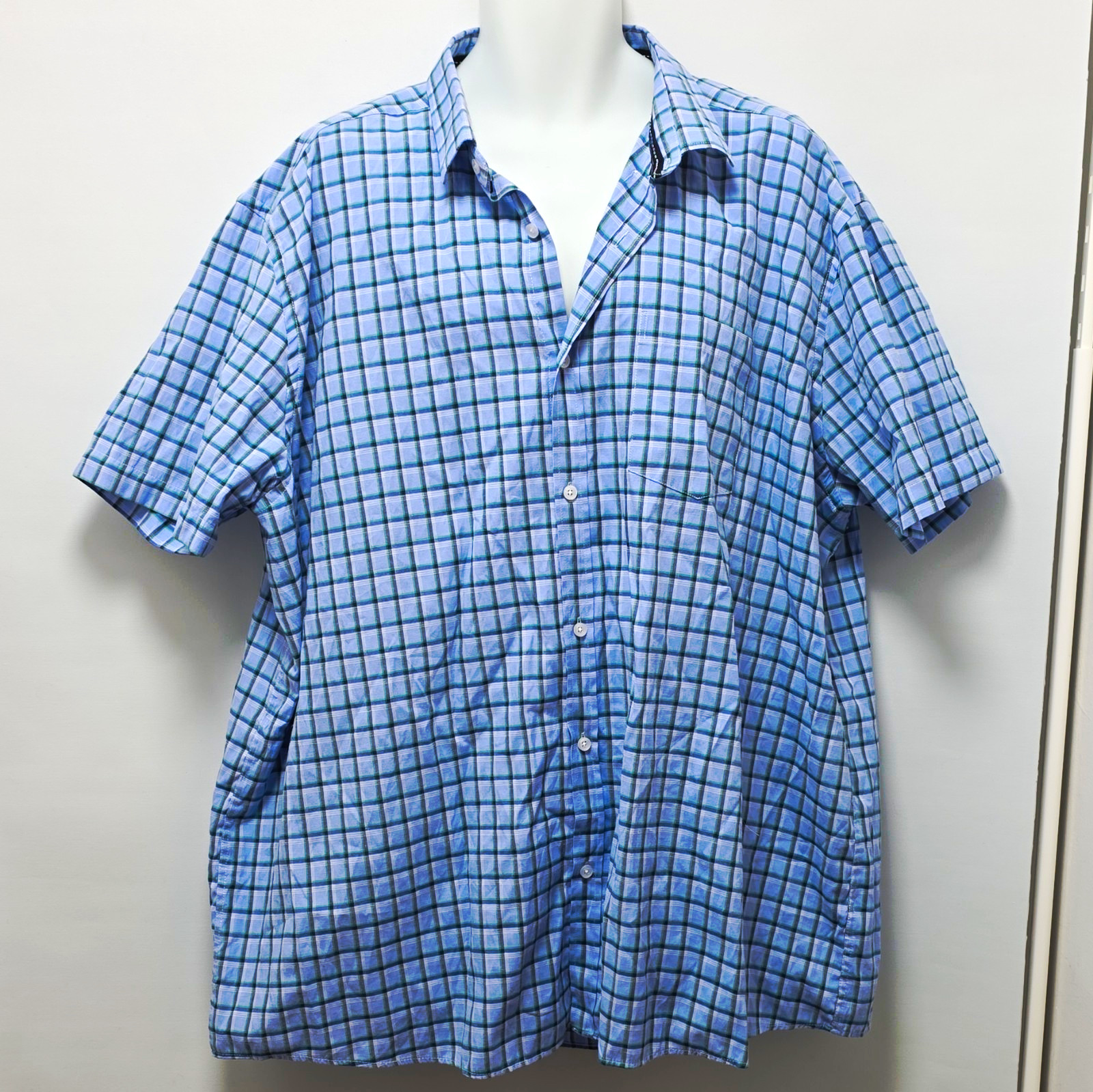 Maine New England Blue Check Short Sleeve Shirt 4XL Relaxed Plus Size
