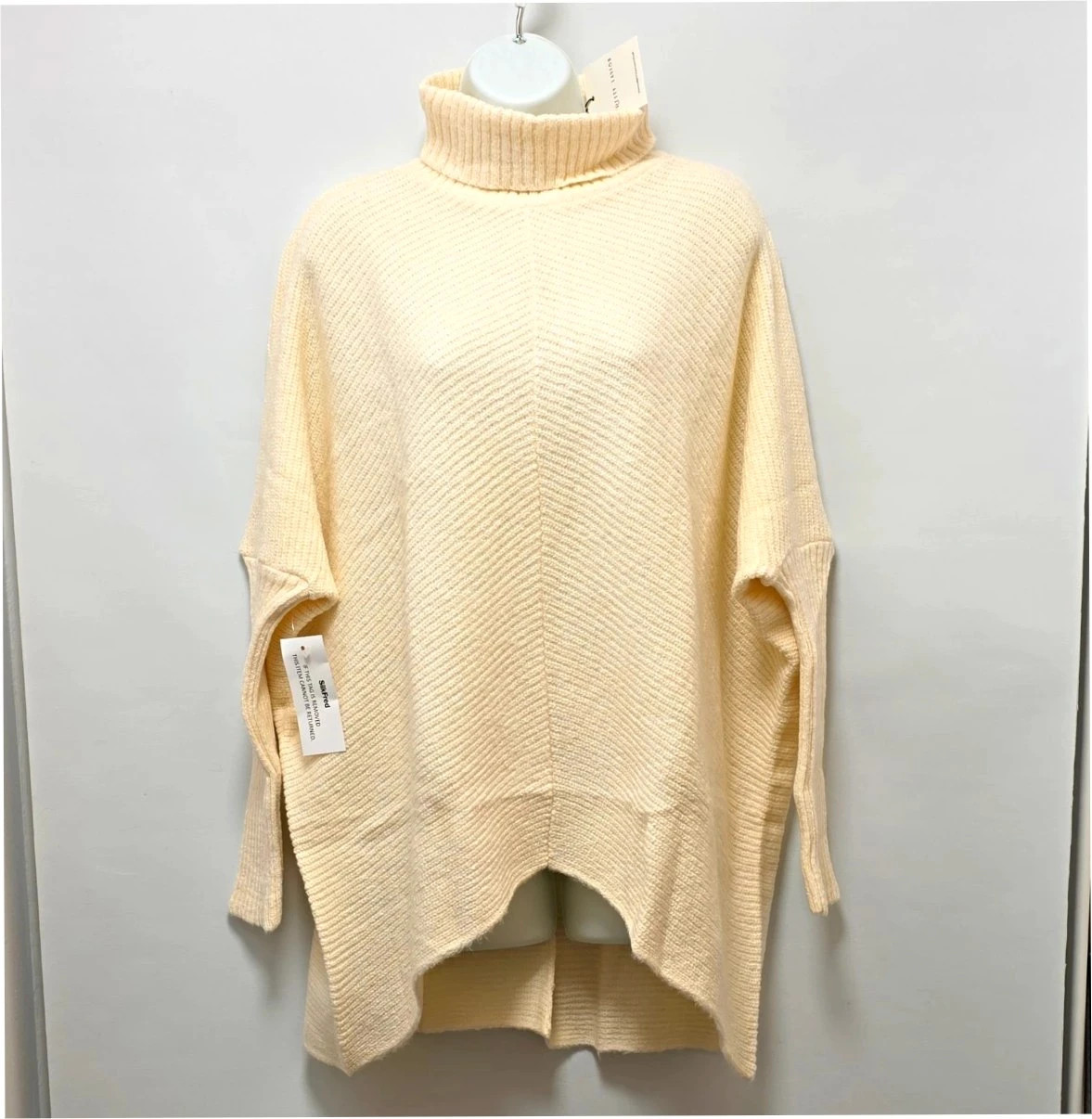 Pretty Lavish Cream Ribbed Knit Oversized Turtleneck Wool Jumper S/M
