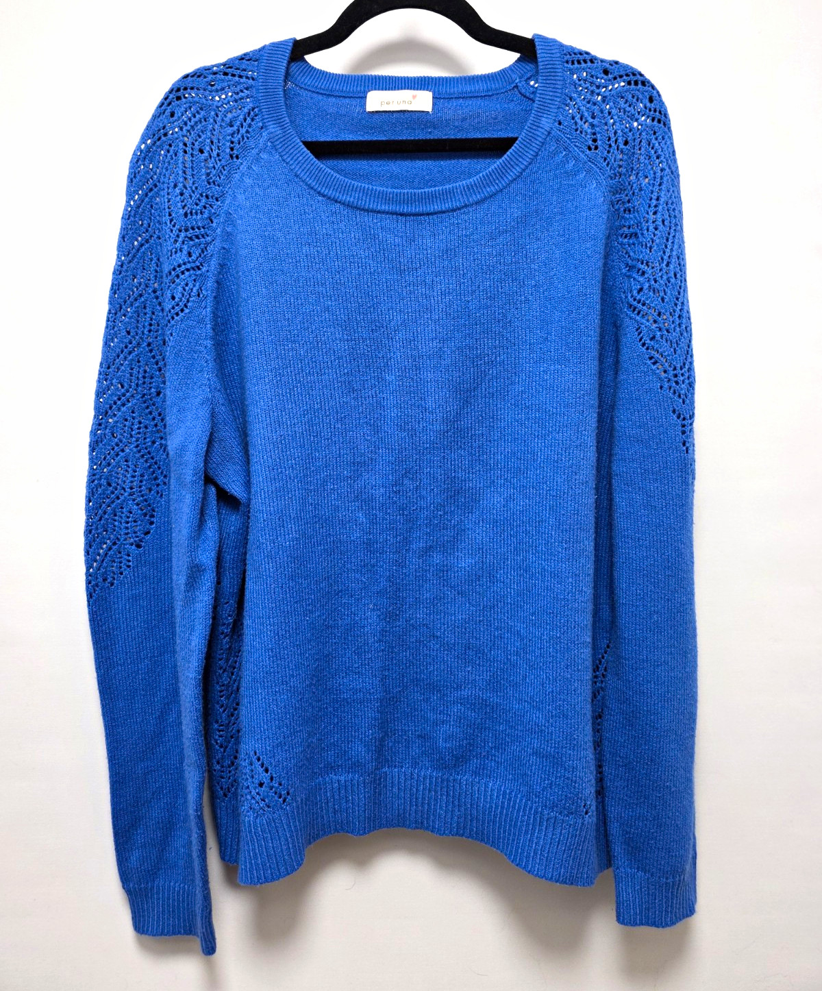 M&S Per Una Blue Open-Knit Long Sleeve Round Neck Jumper Knit Women’s Plus UK 20