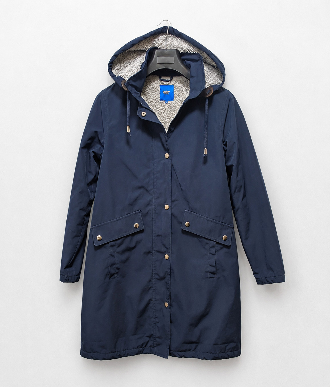 Cotton Traders Womens Navy Long Hooded Sherpa Lined Parka Zip Coat UK 10