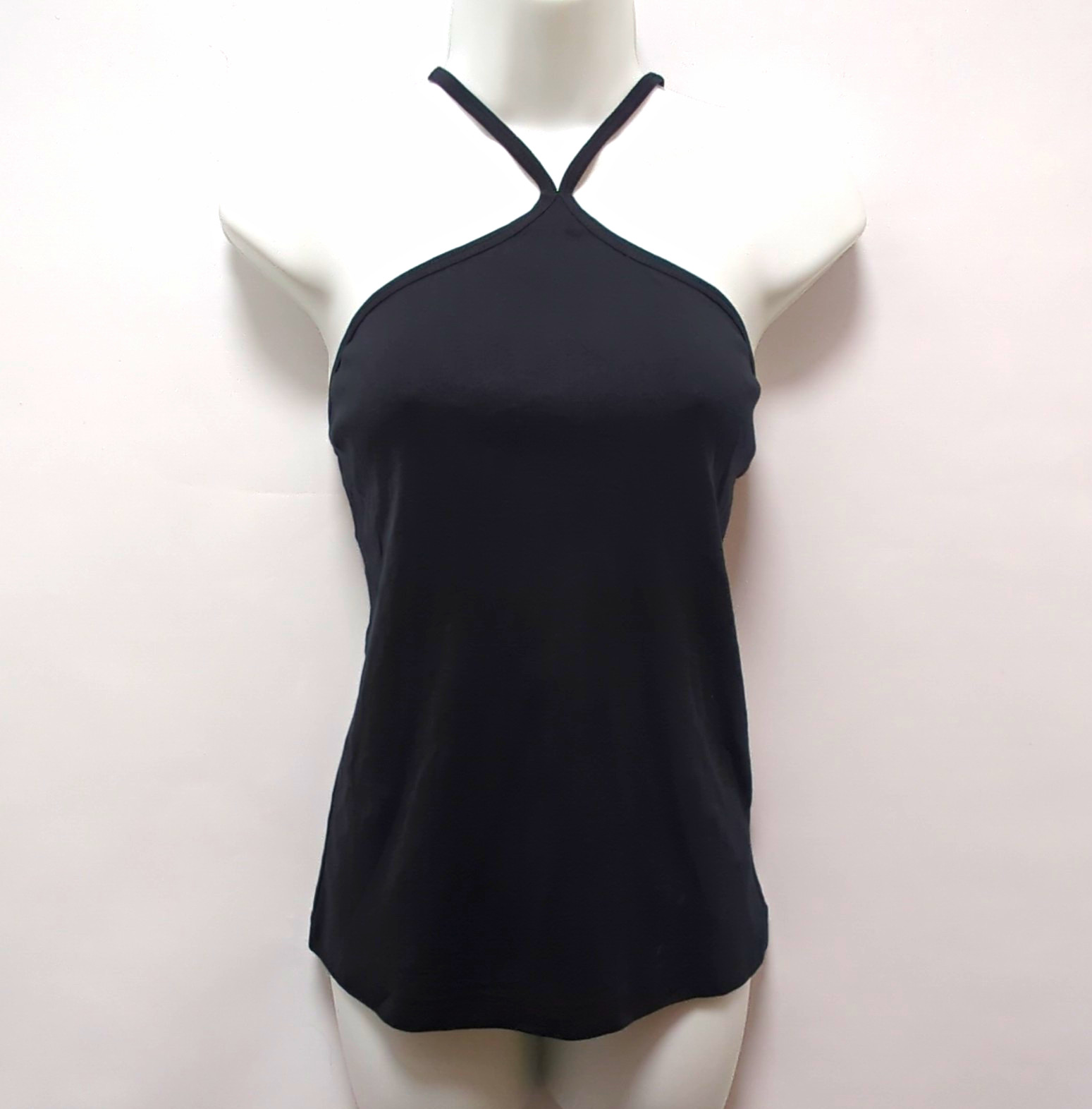 M&S Womens Black 100% Cotton Halterneck Strappy Cami Vest Top UK 16
