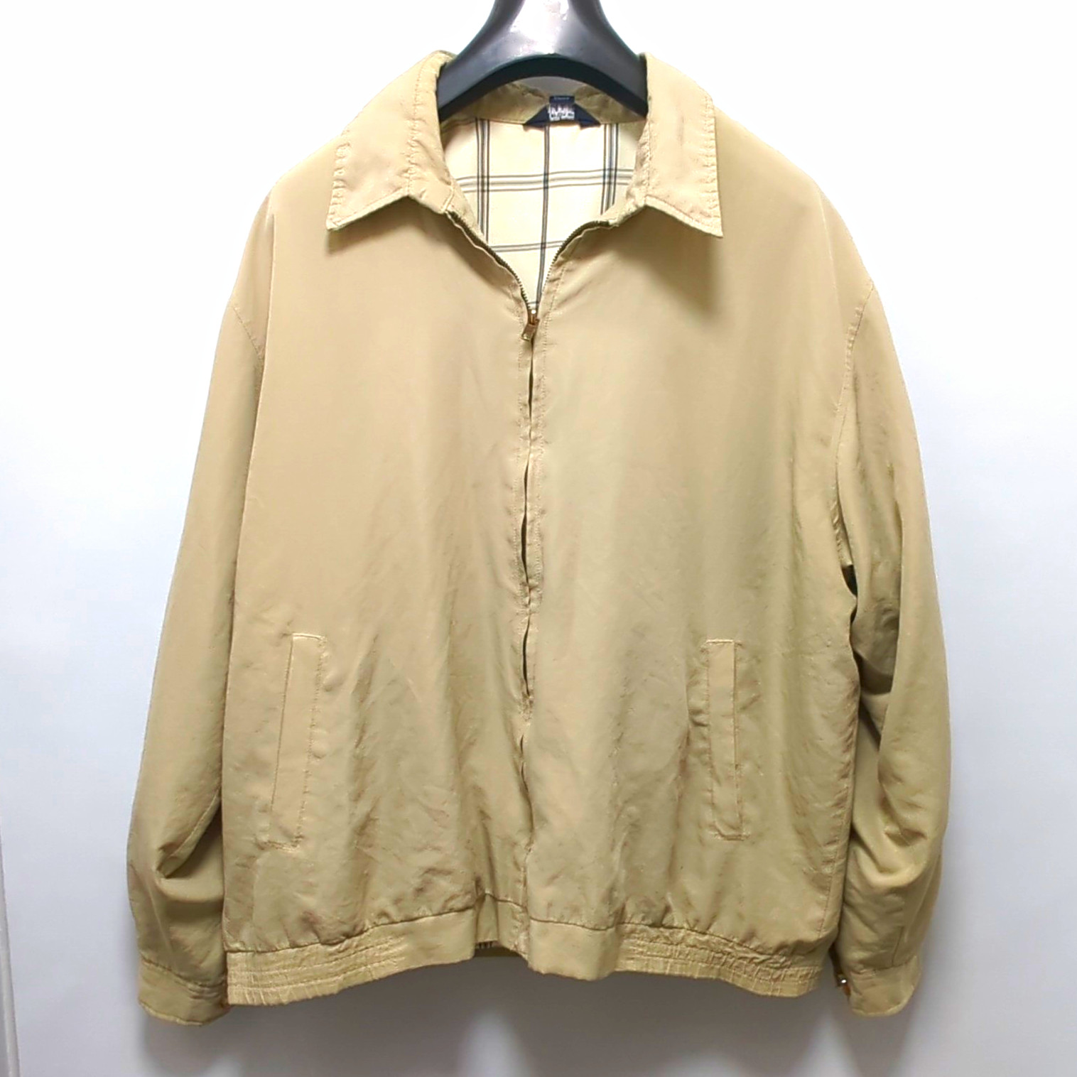 Premier MAN Beige Twill Windbreaker Jacket Zip Button Lined Pockets Size Large